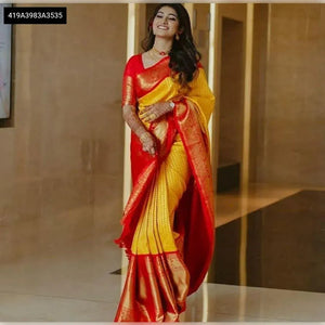 Stunning Gold Semi Silk Saree - Rich Jacquard Border for Women