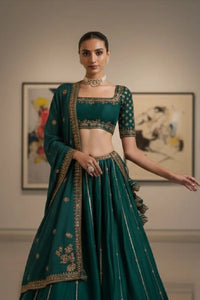 Stunning Green Vichitra Lehenga - Heavy Designer Embroidery for Weddings