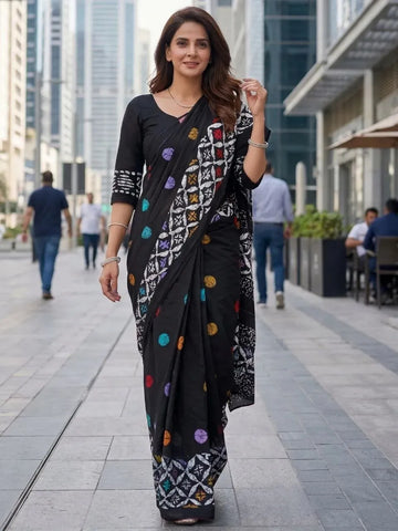 Stunning Hand Printed Mulmul Cotton Saree - Light & Breathable for Women
