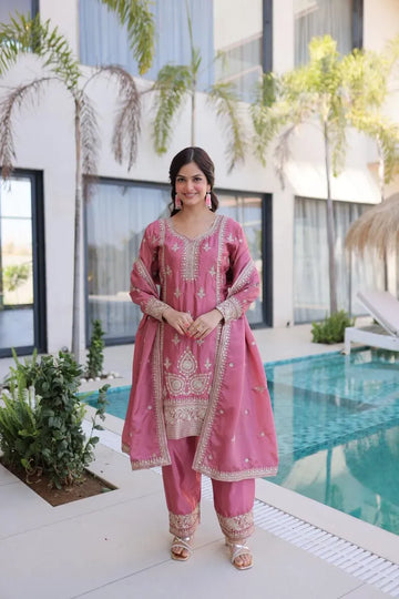 Stunning Ho Silk Suit - Embroidered 3-Piece Set for Eid Wear
