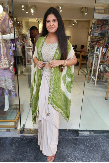 Stunning Indowestern Dhoti Set - Real Mirror Work & Bandhani Dupatta for Festive & Wedding Elegance