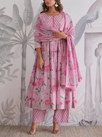 Stunning Jaipuri Cotton Anarkali Set - Handwork Festive Wear with Dupatta for Women