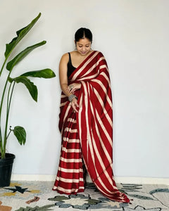 Stunning Japan Silk Saree - Ajrakh Print Pallu & Contrast Blouse