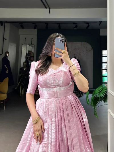 Stunning Kanjivaram Gown - Zari Weaving with Koti for Women