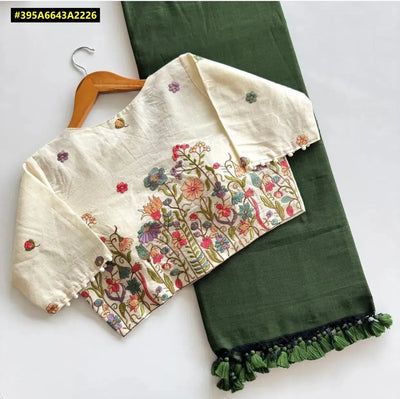 Stunning Khadi Cotton Saree with Heavy Embroidery Blouse for Women