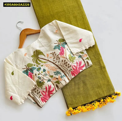 Stunning Khadi Cotton Saree with Heavy Embroidery Blouse for Women