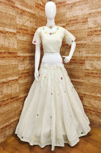 Stunning Kora Cotton Mirror Work Skirt Blouse - Adjustable Blouse & 6-7 Mtr Flair for Festive & Spring Wear