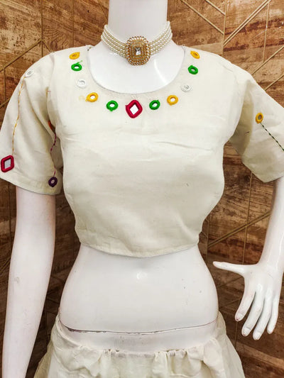Stunning Kora Cotton Mirror Work Skirt Blouse - Adjustable Blouse & 6-7 Mtr Flair for Festive & Spring Wear