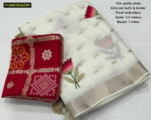 Stunning Kota Saree - Rose Embroidery & Banarsi Bandhani Blouse