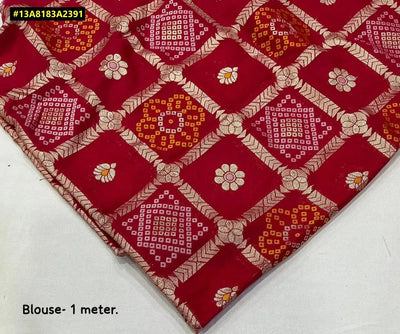 Stunning Kota Saree - Rose Embroidery & Banarsi Bandhani Blouse