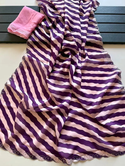 Stunning Laheriya Georgette Saree - Siroski Border for Parties