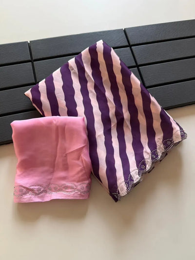 Stunning Laheriya Georgette Saree - Siroski Border for Parties