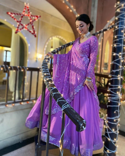 Stunning Lavender Faux Georgette Lehenga - Sequin & Thread Embroidered for Wedding & Festive Wear