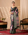 Stunning Lichi Silk Saree - Digital Floral Artistry with Zari Border for Women