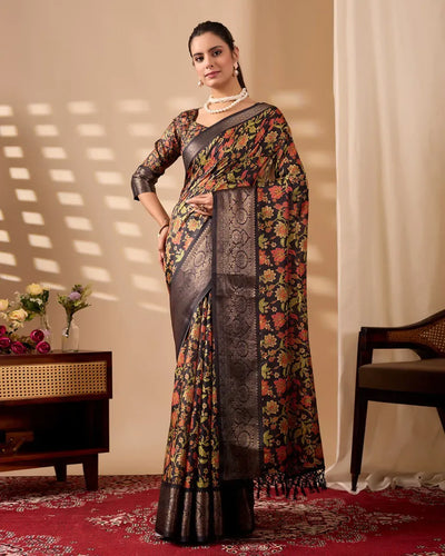 Stunning Lichi Silk Saree - Golden Zari Border Festive Wear for Women