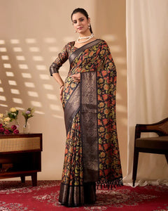 Stunning Lichi Silk Saree - Golden Zari Border Festive Wear for Women