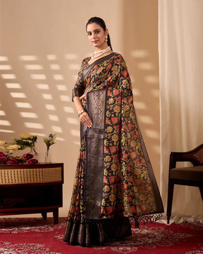 Stunning Lichi Silk Saree - Golden Zari Border Festive Wear for Women