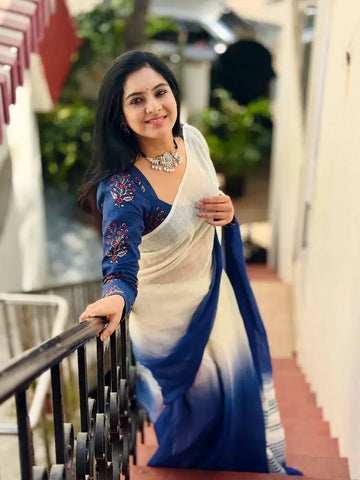 Stunning Linen Cotton Saree - Ombre Digital Print for Women