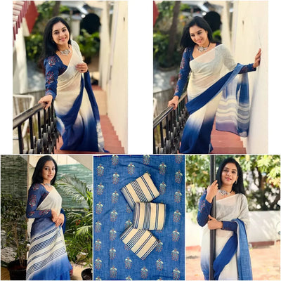 Stunning Linen Cotton Saree - Ombre Digital Print for Women