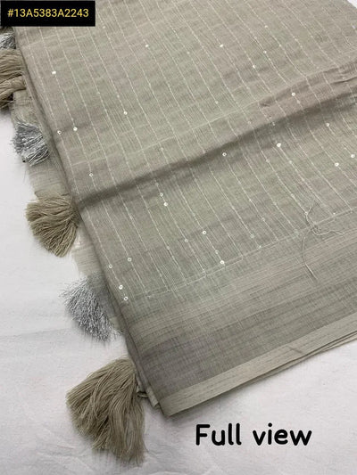 Stunning Linen Saree - Chex Weave & Sequence Work for Festive Gatherings