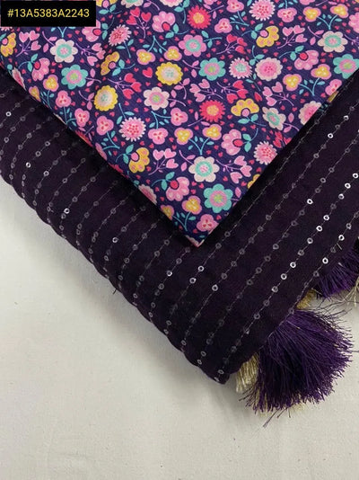 Stunning Linen Saree - Chex Weave & Sequence Work for Festive Gatherings