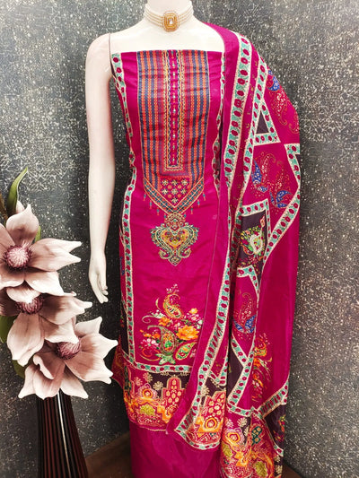 Stunning Magenta Embroidered Suit Set - Chinnon Dupatta