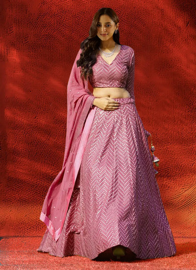 Stunning Magenta Faux Georgette Lehenga - Sequin Work for Wedding Wear