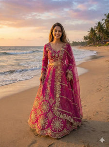 Stunning Magenta Silk Lehenga - Heavy Embroidery for Wedding Wear