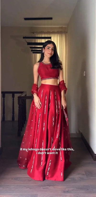 Stunning Malai Satin Lehenga - Real Mirror Work for Women