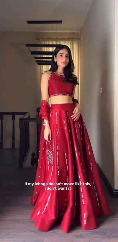 Stunning Malai Satin Lehenga - Real Mirror Work for Women