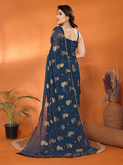 Stunning Morpich Georgette Saree - Foil Work & Lace for Festive Wear