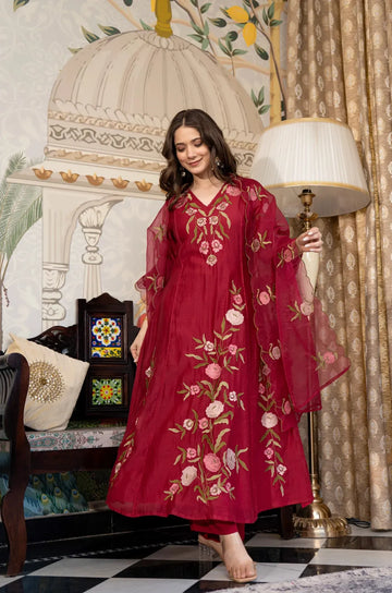 Stunning Muslin Embroidered Kurta Set - Party Wear for Women