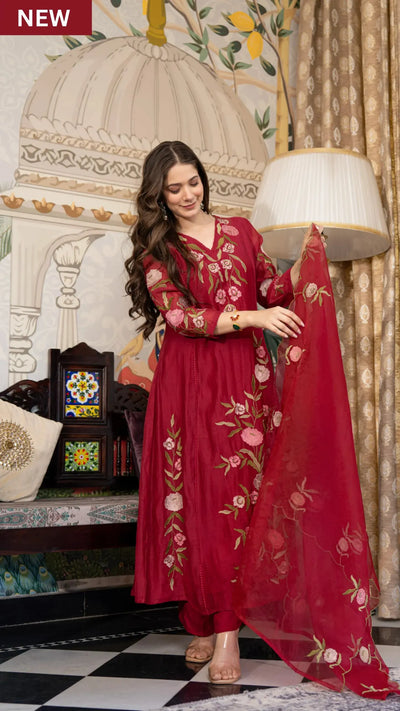 Stunning Muslin Embroidered Kurta Set - Party Wear for Women