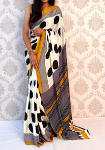 Stunning Mustard Japan Satin Saree - Smooth Polka Dot Design