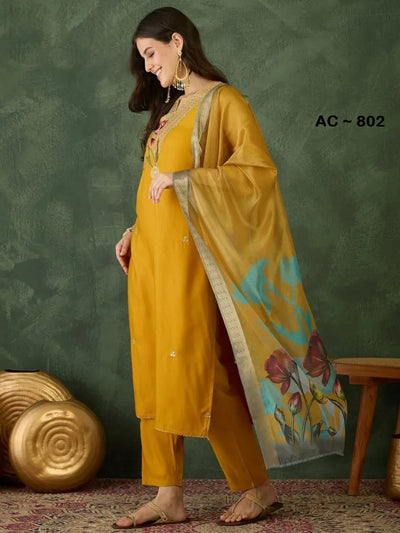 Stunning Mustard Rayon Kurti Set with Organza Dupatta S-3XL