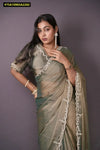 Stunning NC Moss Saree - Handcrafted Khatli Work for Festive Occasions