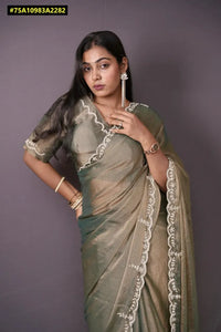 Stunning NC Moss Saree - Handcrafted Khatli Work for Festive Occasions