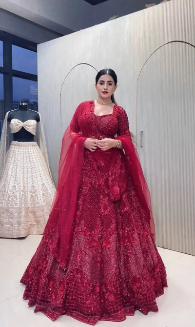 Stunning Net Lehenga with Heavy Pearl Work - Festive Wedding Wear for Women