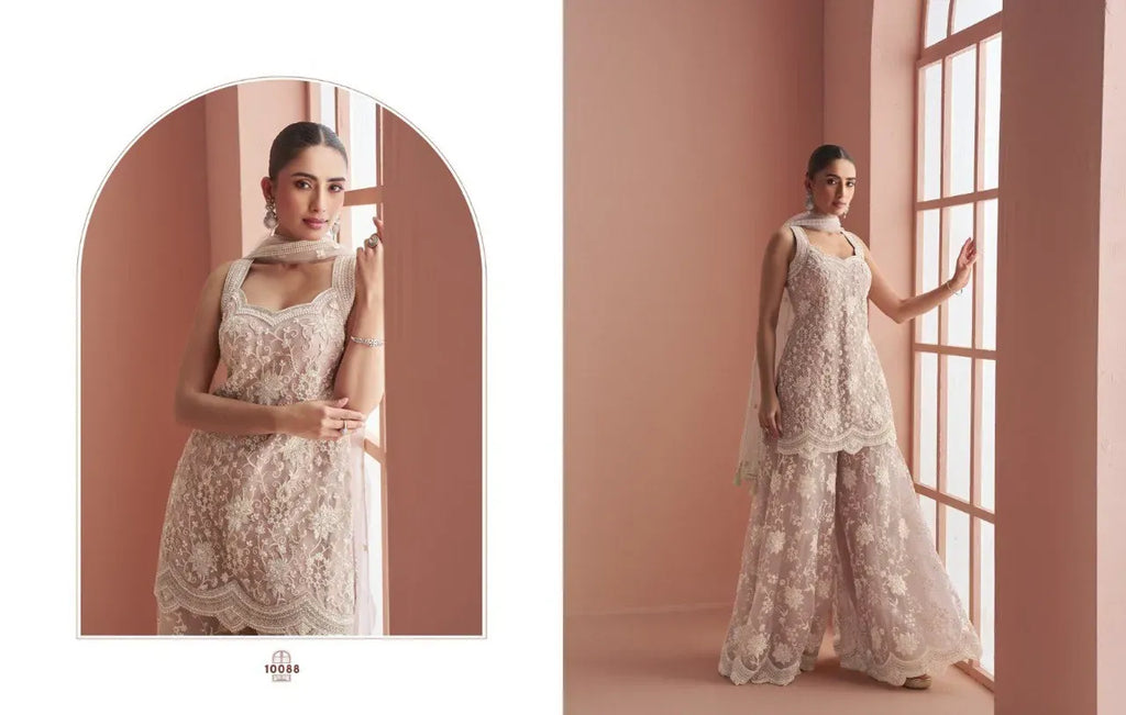 Premium Net Embroidered Sharara Suit with Heavy Sequence Work