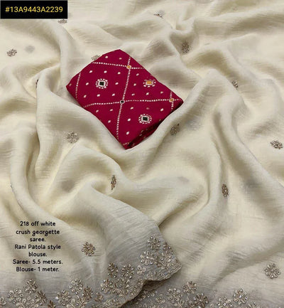 Stunning Off White Crush Saree - Zari & Stone Work for Women