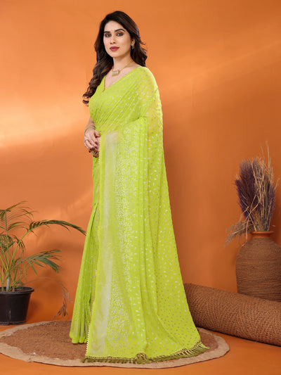 Stunning Olive Georgette Saree - Fancy Foil Work for Festive & Party Wear