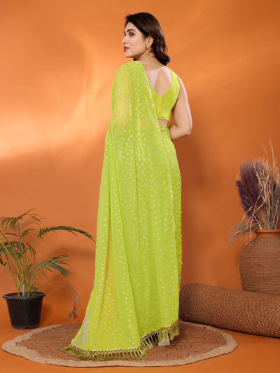 Stunning Olive Georgette Saree - Fancy Foil Work for Festive & Party Wear