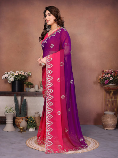 Stunning Ombre Georgette Saree - Embroidered Festive Wear for Women
