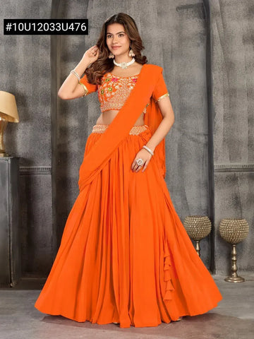 Stunning Orange Pink Half Saree with Embroidered Coat – Perfect for Festive Occasions