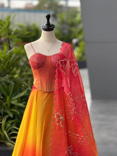 Stunning Organza Digital Print Lehenga - Corset Blouse for Festivities