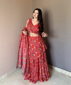 Stunning Organza Floral Lehenga - Multi-Panel Flair Festive Wear for Women