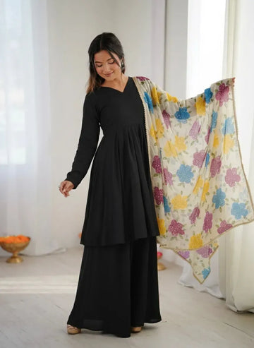 Stunning Organza Silk Dupatta - Handwork Brush Print & Sequin Accents