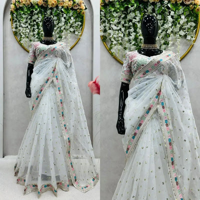 Stunning Organza Silk Saree - Heavy Thread & Sequin Work for Women | Festive & Party Wear