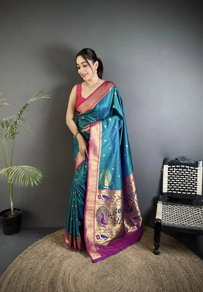 Stunning Paithani Lichi Silk Saree - Contrast Jari Butti Weaving for Weddings