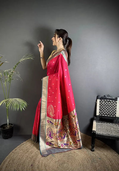Stunning Paithani Lichi Silk Saree - Contrast Jari Butti Weaving for Weddings